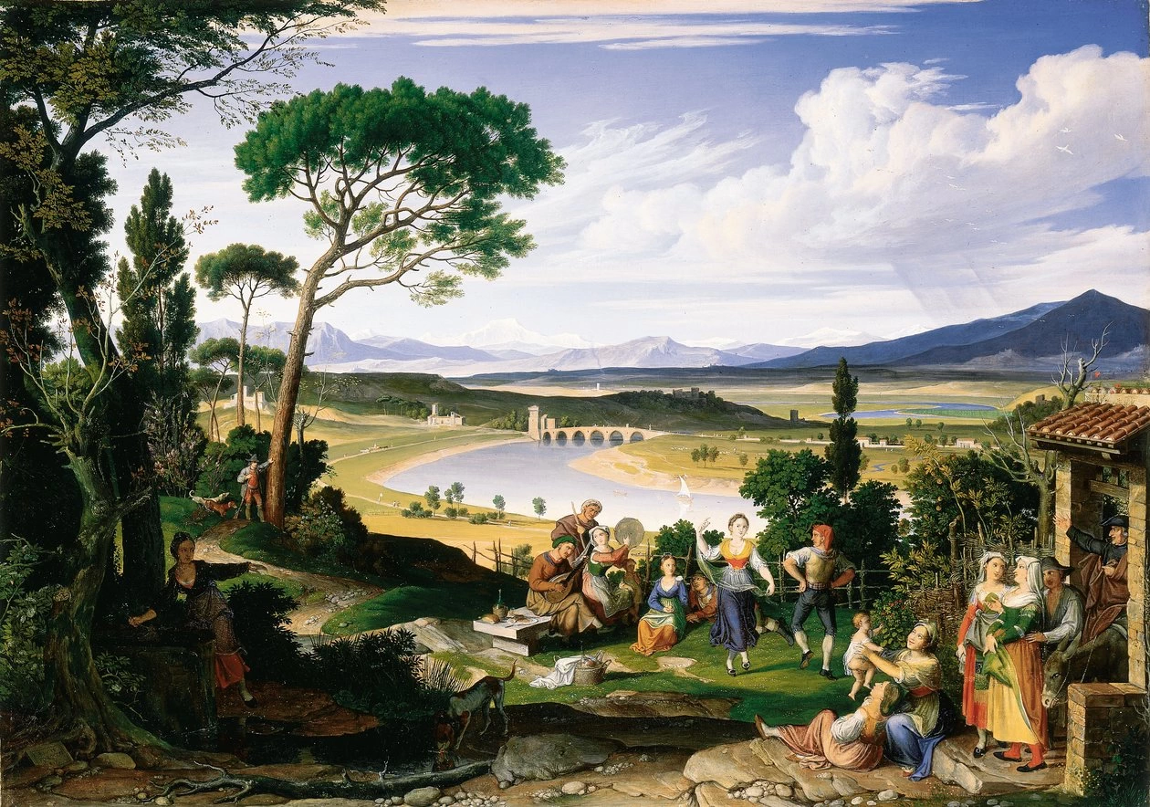 Paesaggio del Tevere con gente allegra di campagna, 1817